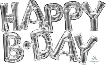 Phrase Happy Birthday Silver 30 inch Air - filled Anagram