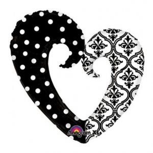 Damask and Dots Black and white Open Heart 32 inch Anagram