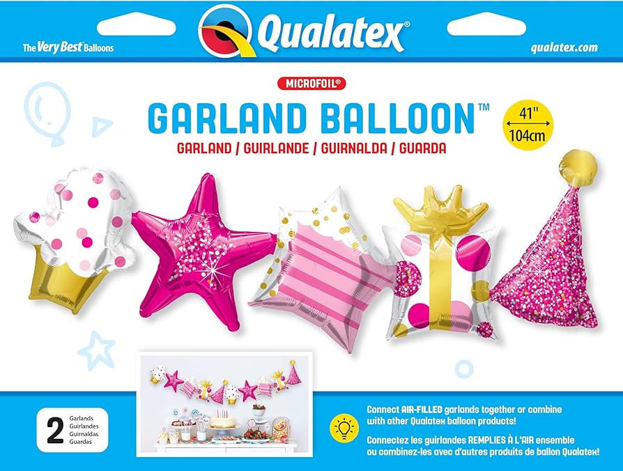 Birthday Garland Pink Foil Balloon 41 inch- Air Filled only - Qualatex