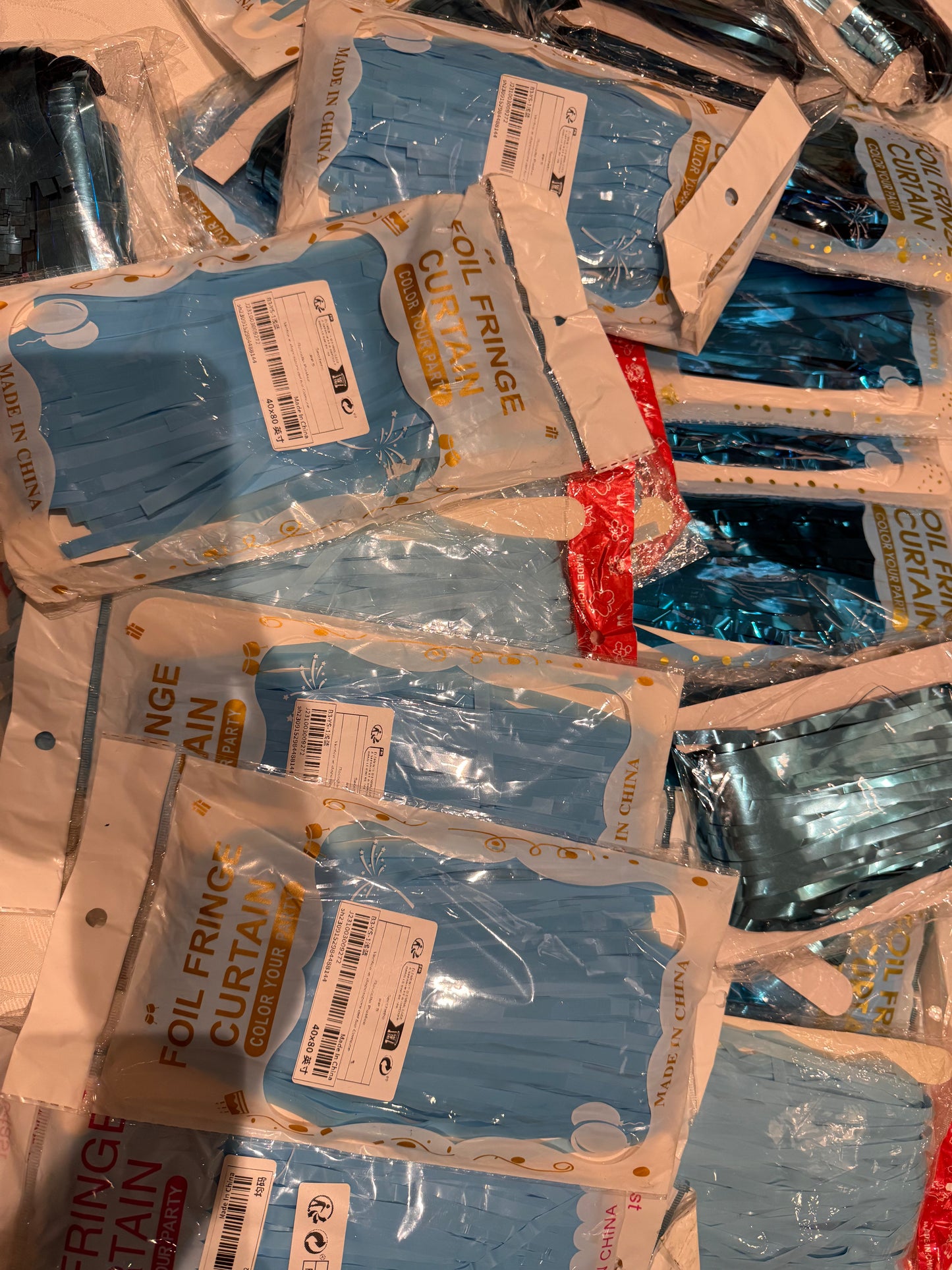 Blues Tassel Fringe Foil Curtains Assorted 1.9kg