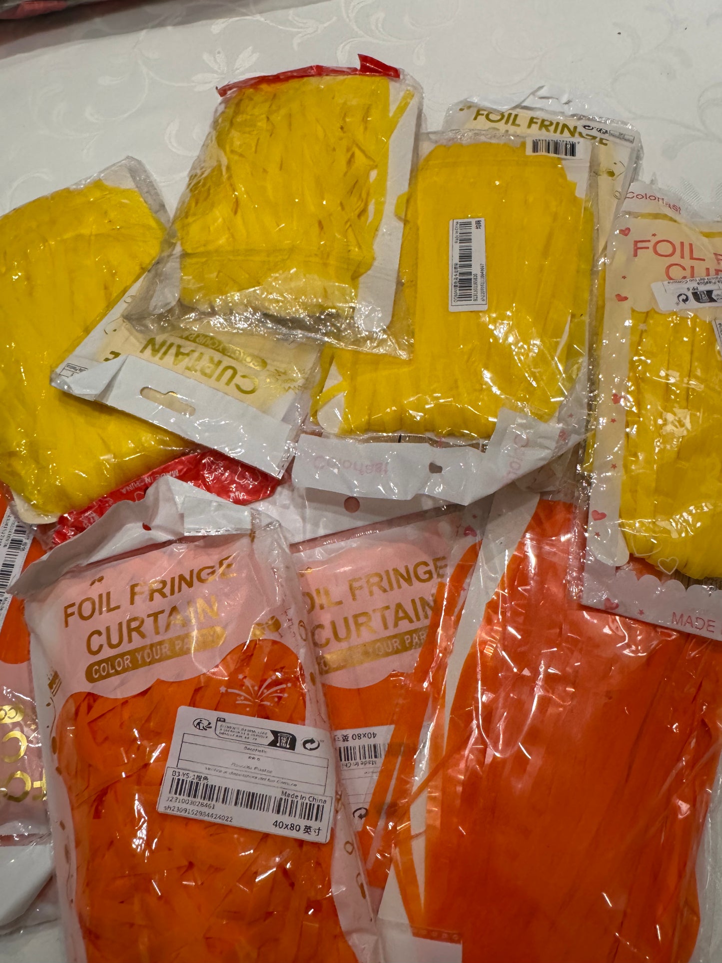 Yellow & Orange Tassel Fringe Foil Curtains Assorted 1kg