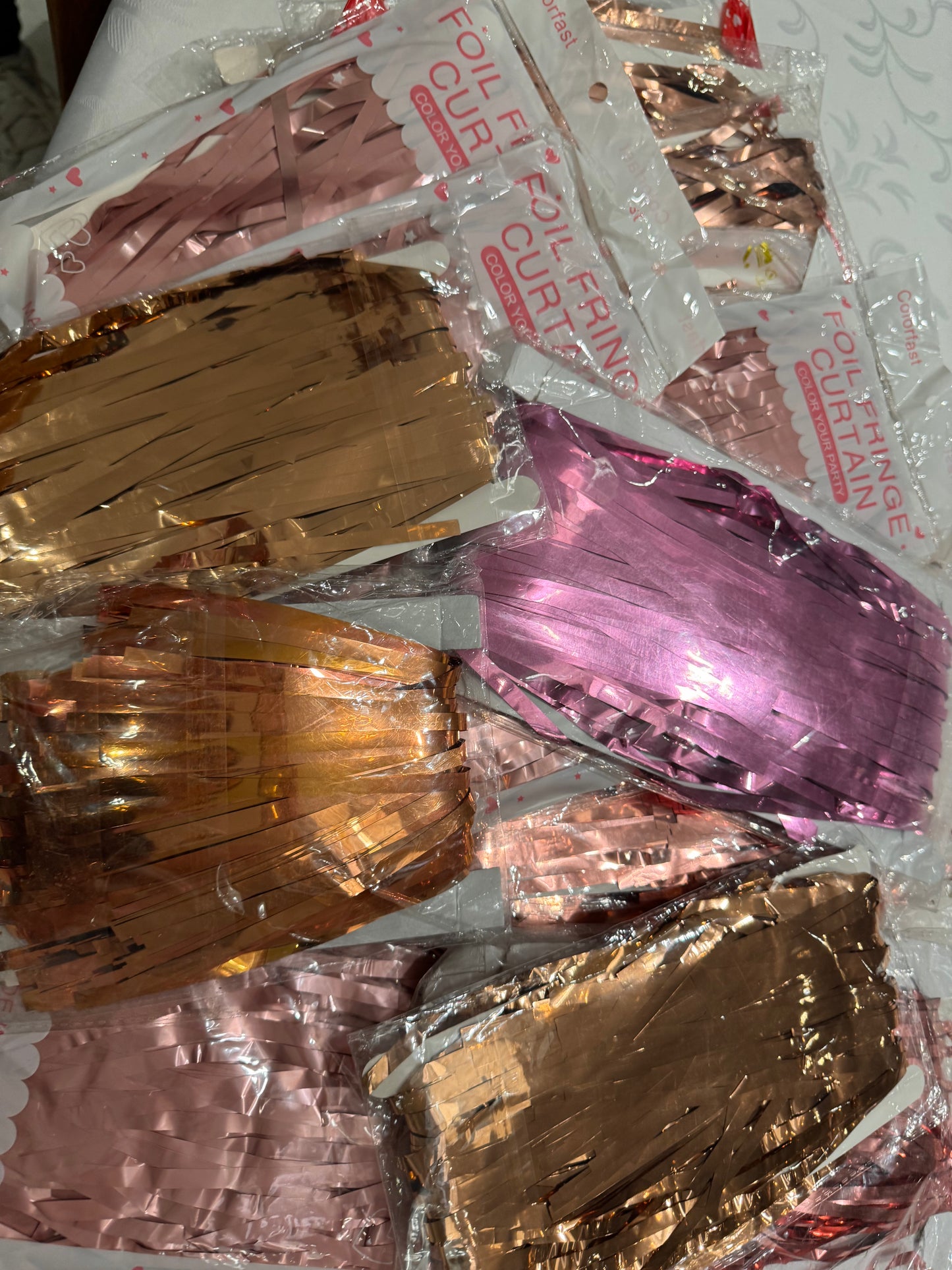 Rose Golds Tassel Fringe Foil Curtains Assorted 1 kg