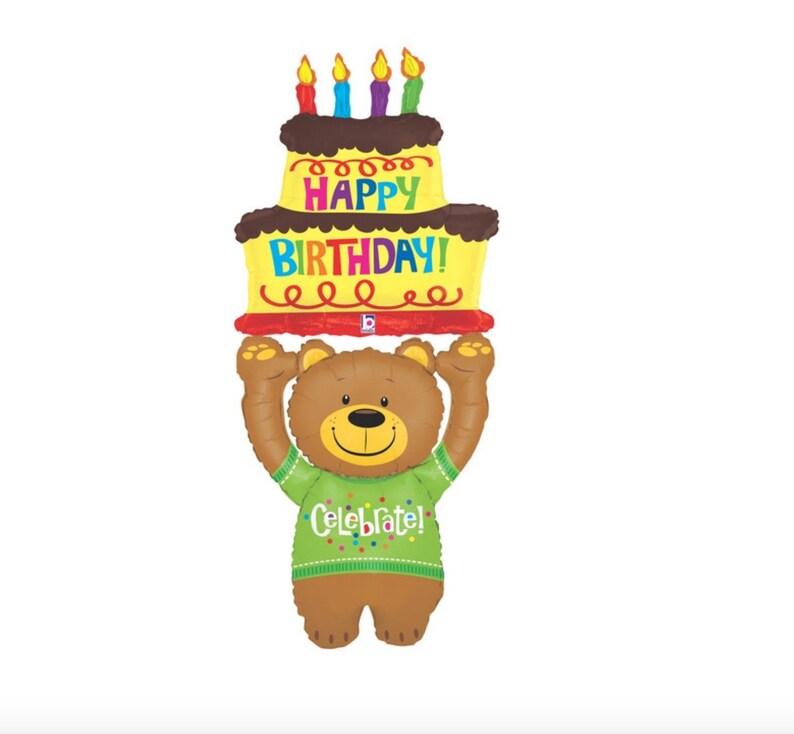 Betallic 60'' HUGE BIRTHDAY BEAR Balloon| Birthday Bear Foil Shape