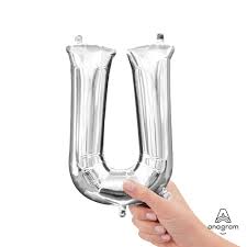 Letter U Silver - Air Filled Mini 16 inch - Anagram