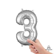 Number 3 Silver - Air Filled Mini 16 inch - Anagram