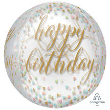 Orbz clear Pastel confetti Happy Birthday Anagram 15 inch - 38 cm