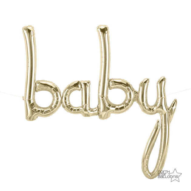 White Gold 'Baby'Script Balloon- air filled North Star