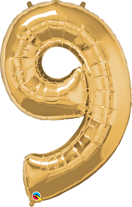 Number 9- Gold -34 inch Qualatex