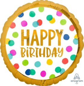 Anagram - Happy Birthday Round Foil Balloon - 18 Inch, Gold