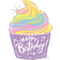 Betallic 27 inch GLITTER  Holographic foil balloon -HBD Cupcake